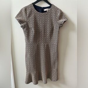 LOFT short sleeve dress, beige/blue, size 6P